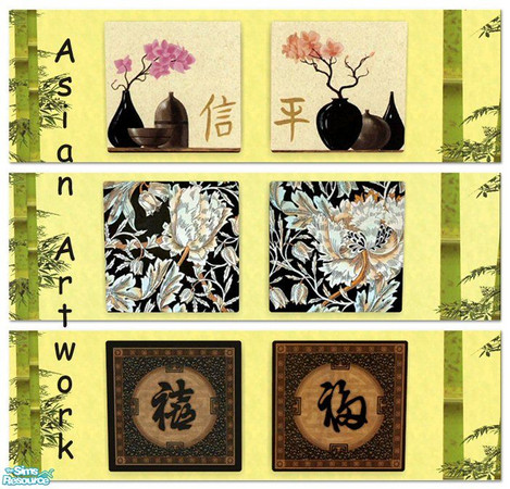 Sims 2 — Asian Artwork by kittyispretty69 — A set of six \"c stroke\" recolors in an asian style to help
