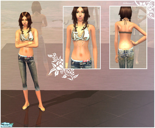 Sims 2 — hot summer set - matching golden outfit by Bubnova13 — This outfit adds goldish shoes and torn-up jeans to the