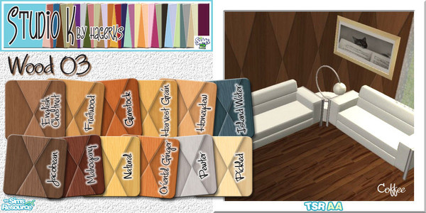 Sims 2 — Studio K Wood 03_02 by StudioKhagerks — 13-24 of 36 colors. Category: Paneling. Price: 11 simoleons. Wood 03 has