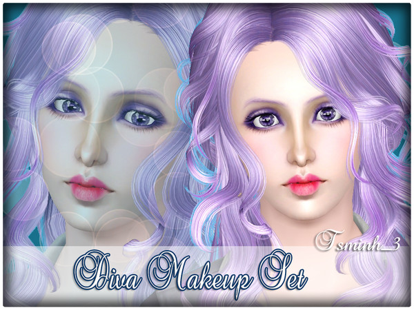 Sims 3 — Diva Makeup Set by TsminhSims — This Set has 3 items: - Eyeshadow: 3 recolor chanels - Lip Gloss: 4 recolor