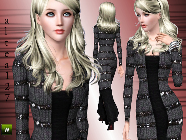 Sims 3 —  Long shining cardigan by altea127 — Long dress with a long cardigan embellished with glossy inserts