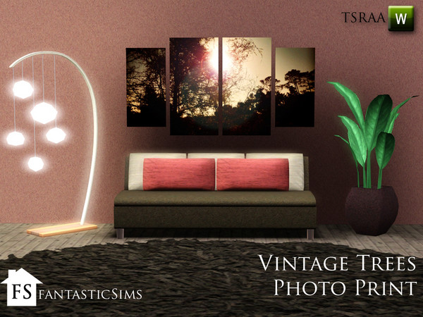 Sims 3 — Abstract  Vintage Trees Photo Print by fantasticSims — Vibrant sunrise photography print on an abstract 4 panel