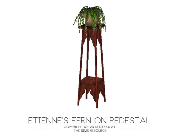 Sims 3 — Etienne's Fern on Pedestal by DT456 — A small fern on a modern yet classic pedestal. Includes one slot on the