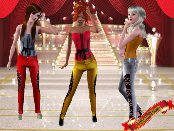 Sims 3 — Love the lace set by StarSims — The set include: -top corset with ribbons details,recolorable. -leather pants