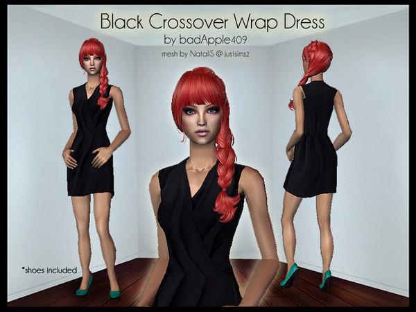 Sims 2 — SF Black Crossover Wrap Dress by badApple409 — Works for both formal and everyday for adult female sims. Hope