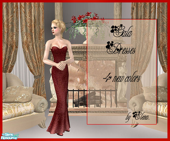 Sims 2 — Gala Dresses by TSR Archive — Four formal dresses for your sims, recolors in red,blue,pink and green.Enjoy!