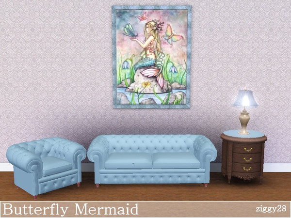 Sims 3 — Butterfly Mermaid by ziggy28 — Butterfly Mermaid. A mermaid and butterflies painting. Game Mesh. Recolourable