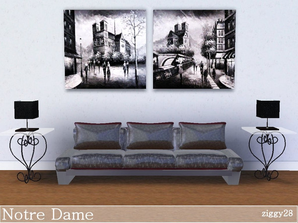 Sims 3 — Notre Dame by ziggy28 — A set of two black and white paintings depicting Notre Dame Cathedral in Paris. One file