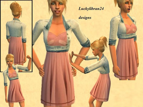 Sims 2 — Denim Jacket and Pink Summer Dress by luckylibran242 — Pink summer dress based on designs by MissSelfridge.com