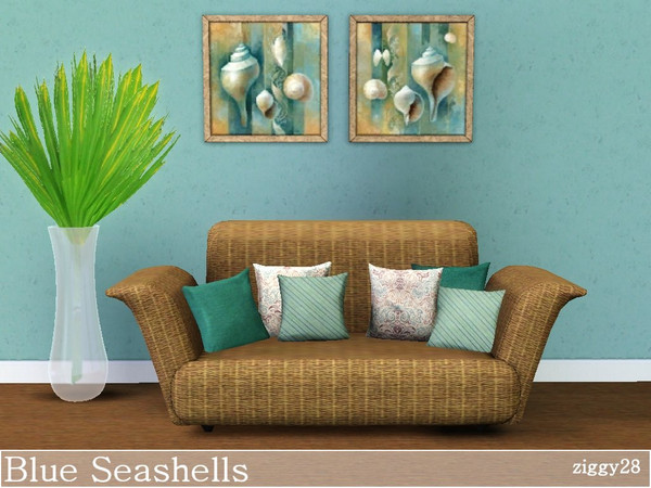 Sims 3 — Blue Seashells by ziggy28 — A set of 2 pretty seashell paintings in blue tones. Recolourable frame. Game mesh.