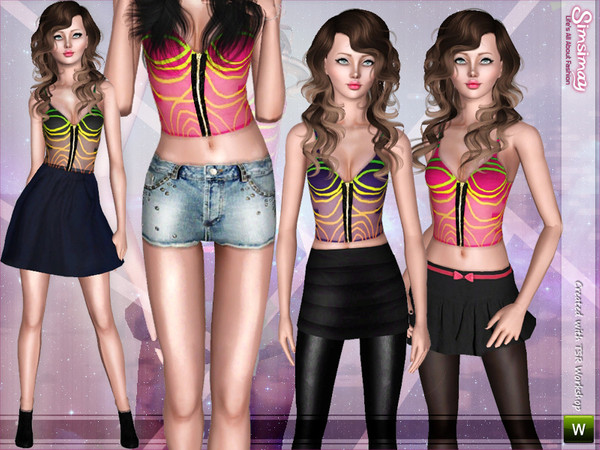 Sims 3 — Island Breeze Top by Simsimay — Hand-painted, tropical corset top