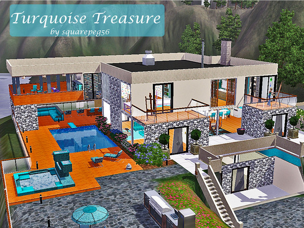 Sims 3 — Turquoise Treasure by squarepeg56 — Here's a lovely modern home that your simmies will love!! White with many