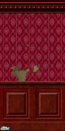 Sims 2 — Ripped Wall Blood Damask Dado by Henwen — A wall perfect for the interior of your haunted houses.