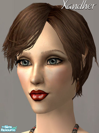 Sims 2 — Sunday Hair - Brown by Xandher — A brown retexture of Maxis\' soft shag for Seasons. This texture has a more