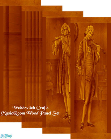 Sims 2 — Music Room Wood Panel Set by WelshWitch — Georgian wood panels, depicting a musician of the period. Beautiful