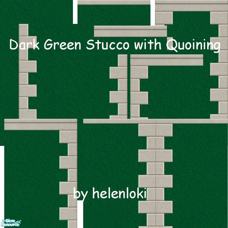 Sims 2 — Dark Green Stucco Walls by Helenloki — Dark green stucco walls with quoining.