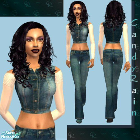 Sims 2 — Denim Blues - Off Shoulder by Candyrain — Cropped, sleeveless denim jacket with off the shoulder top, matching