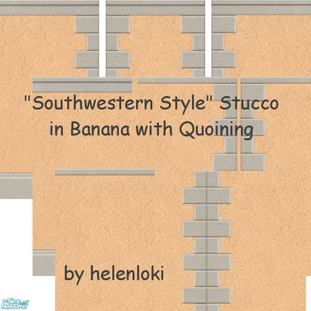 Sims 2 — Maxis Match Banana Stucco Walls by Helenloki — Maxis Match Banana Stucco Walls with Quoining.