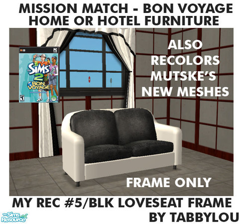 Sims 2 — TL - MM BonVoyage HOH Furniture Rec05B LoveseatFrame by TabbyLou — Loveseat Frame ONLY for Recolor of Bon Voyage