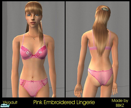 Sims 2 — Pink Embroidered Lingerie by BBKZ — It\'s available for Adults & Young Adults. No mesh or EP needed! :-)