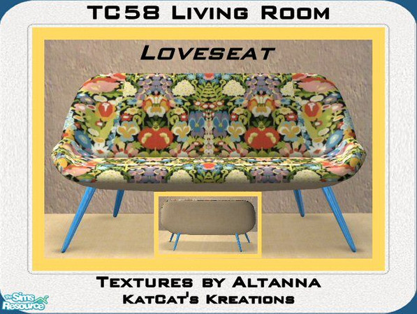 Sims 2 — TC58 Living Room - Loveseat by KatCat — Recolor of the \"Atomicles Loveseat by Nuclear Novelties\"
