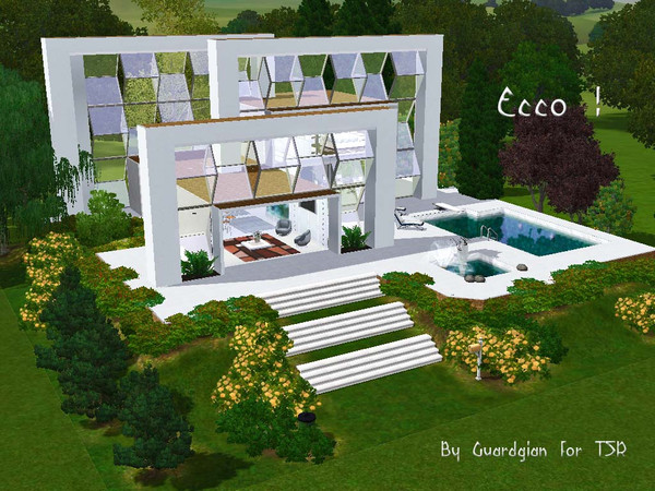 Sims 3 — Ecco by Guardgian2 — This modern design home features 1 bedroom, 1 bathroom, an open kitchen, a living room, a