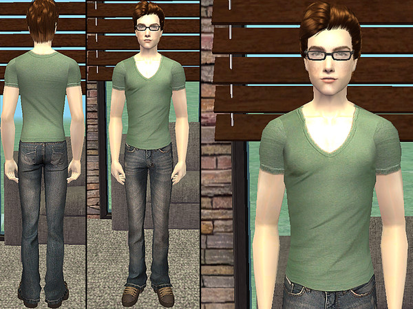 Sims 2 — Fashionable Casual Looks For Males - Green T-Shirt and Jeans by CerseiL2 — Five modern looks for male sims. The