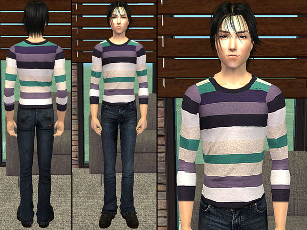 Sims 2 — Fashionable Casual Looks For Males - Striped T-Shirt n Jeans by CerseiL2 — Five modern looks for male sims. The
