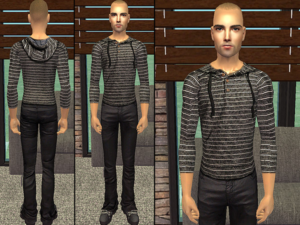 Sims 2 — Fashionable Casual Looks For Males - Striped T-Shirt n Jeans by CerseiL2 — Five modern looks for male sims. The