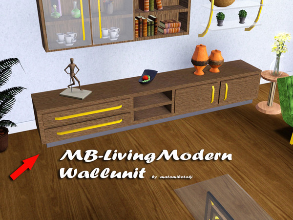 Sims 3 — MB-LivingModernWallunit by matomibotaki — MB-LivingModernWallunit, modern low sideboard with 3 recolorable areas