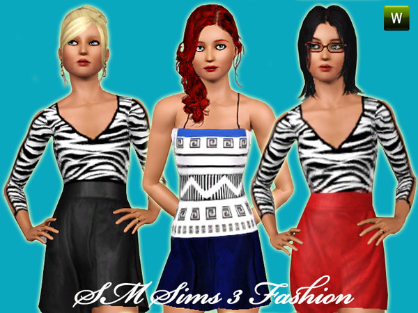 Sims 3 — SM Special Prints Set by sandrinha — Three fashionable outfits featuring two tops on zebra and ethnic inspired