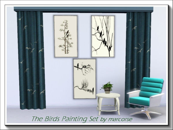 Sims 3 — The Birds_marcorse by marcorse — The Birds is a set of three paintings, all featuring silhouette-style, black on