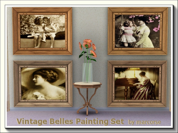 Sims 3 — Vintage Belles_marcorse by marcorse — A set of four vintage style, sepia paintings of women and girls. All