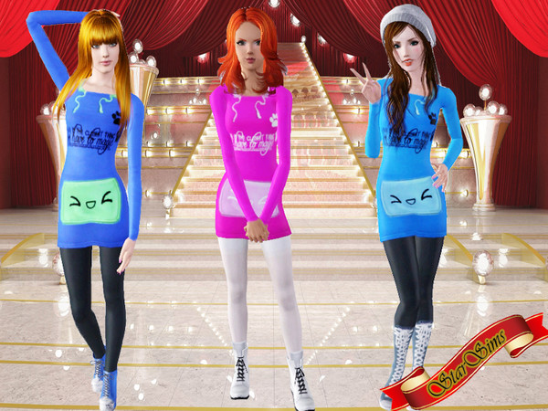 Sims 3 — Kawaii outfit by StarSims — Outfit whith hoodie whit kawaii face. -3 recolorables areas -CAS and launcher