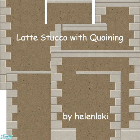 Sims 2 — Maxis Match Latte Stucco Walls by Helenloki — Maxis Match Latte Stucco Walls with Quoining.