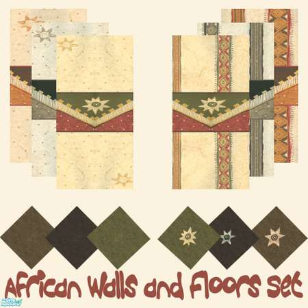 Sims 2 — African walls and floors set by Sheera — This set includes 12 items : 6 walls and their 6 matching floors. The