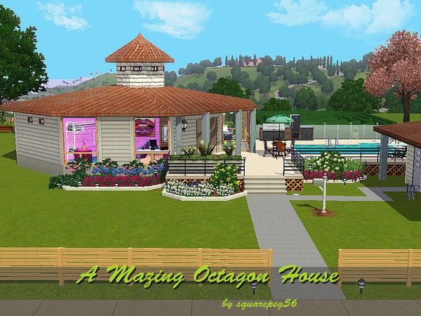 Sims 3 — A Mazing Octagon House by squarepeg56 — Here's a unique home your simmies will love! Three bedrooms, three