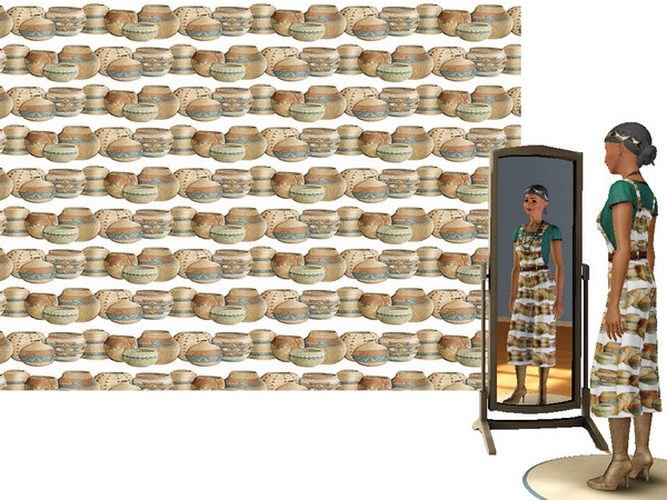 Sims 3 — Southwestern Pots by Lorah — A warm southwestern set done in teal, red, burgundy, brown, orange and cream. Load