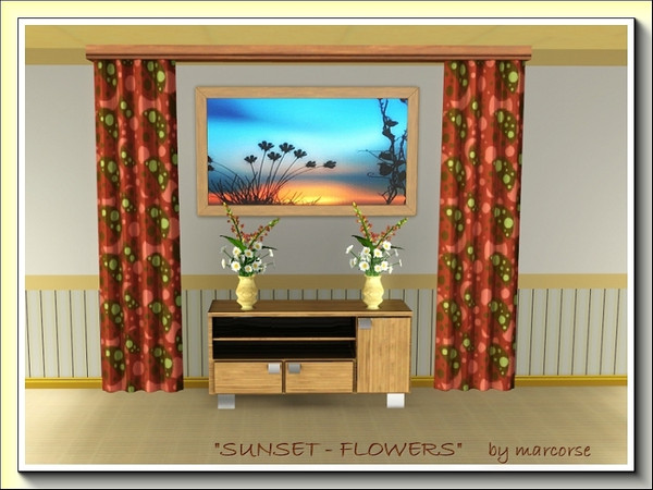 Sims 3 — Sunset-Flowers_marcorse by marcorse — An end of day painting, with grass and wildflowers silhouetted against a
