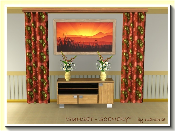 Sims 3 — Sunset-Scenery_marcorse by marcorse — An end of day painting featuring a stylised rural sunset scene.