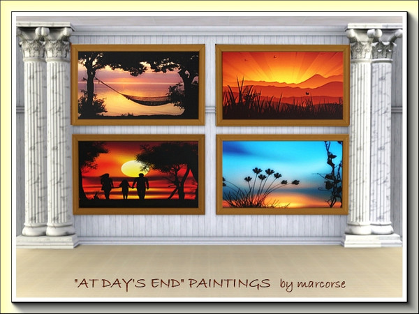 Sims 3 — At Day's End Painting Set_marcorse by marcorse — This end-of-day set features 4 paintings, all with a sunset