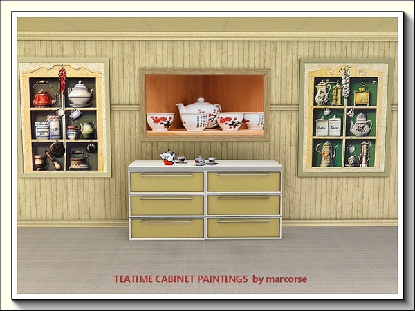 Sims 3 — Teatime Cabinet Painting Set_marcorse by marcorse — Three paintings each depicting a different kitchen niche