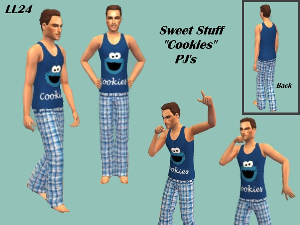 Sims 2 — Sweet Stuff Cookie PJ\'s by luckylibran242 — \"Sweet Stuff\" on elastic waistband. Cookie Monster top