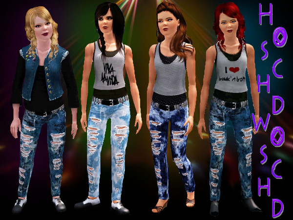 Sims 3 — YA/A_female_pants_Rock'nRoll by hoschdwoschd2 — Moonwashed and destroyed jeans with studded belt for female