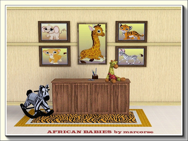 Sims 3 — African Babies Painting Set_marcorse by marcorse —  This set contains 5 paintings of African baby animals -