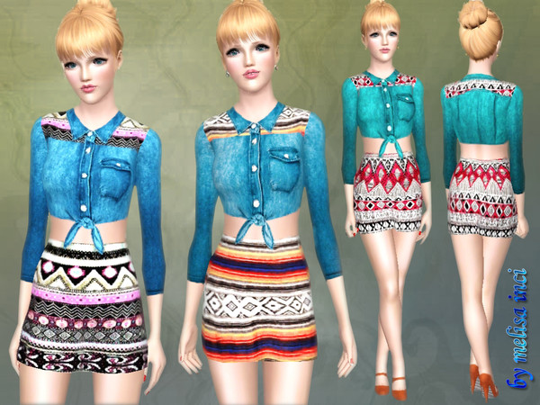 Sims 3 — Tie Front Crop Shirt Combine  by melisa_inci — Complete your fashionable summer look with this combine.Features