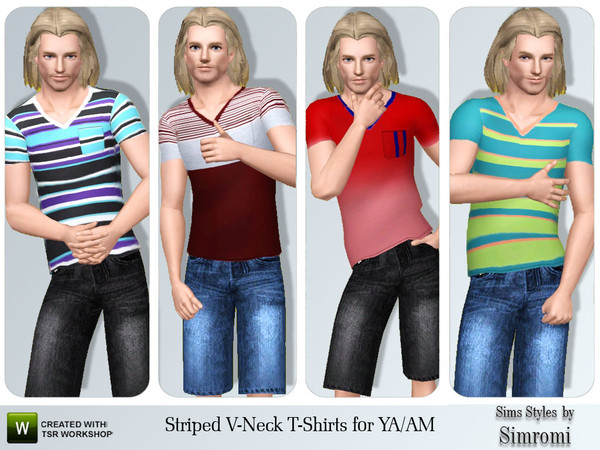 Sims 3 — V Neck T-Shirt for YA/AM by simromi — Trendy V Neck T-shirt for your male adult sims. The t-shirts comes with 4
