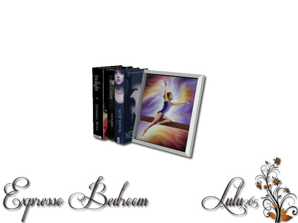 Sims 3 — Expresso Bedroom Bed Decor Books by Lulu265 — Part of the Expresso Bedroom Set Made by Lulu265 for TSR. Please