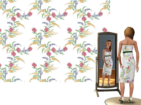 Sims 3 — Floral 1 by Lorah — Delicate patterns of garden flowers on white; Pretty for any home.