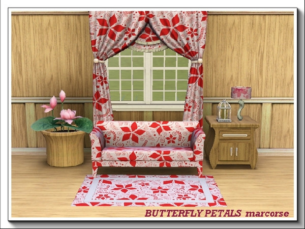 Sims 3 — Butterfly Petals_marcorse by marcorse — Five-petalled flowers, butterflies and flourishes in a regular repeat